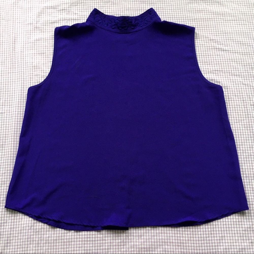 Vintage Vibrant Purple Mandarin Collared Blouse